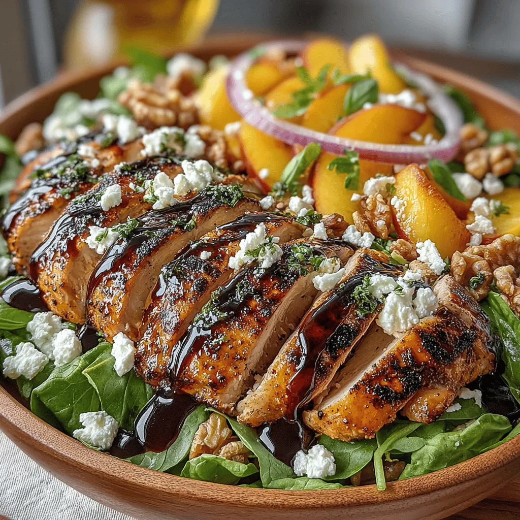 Willkommen zu einem Rezept, das die Essenz des Sommers in sich trägt: der gegrillte Hühnchen- und Pfirsichsalat. Dieses Gericht verbindet zarte, saftige Hähnchenbrust mit süßen, gegrillten Pfirsichen und einer bunten Mischung aus frischen Salaten. Perfekt für ein leichtes Mittagessen oder als gesunde Beilage zu einem Grillabend, ist dieser Salat nicht nur ein Fest für den Gaumen, sondern auch ein Augenschmaus. Die Kombination aus herzhaften und süßen Aromen macht ihn zu einem echten Hit bei Familien und Freunden.