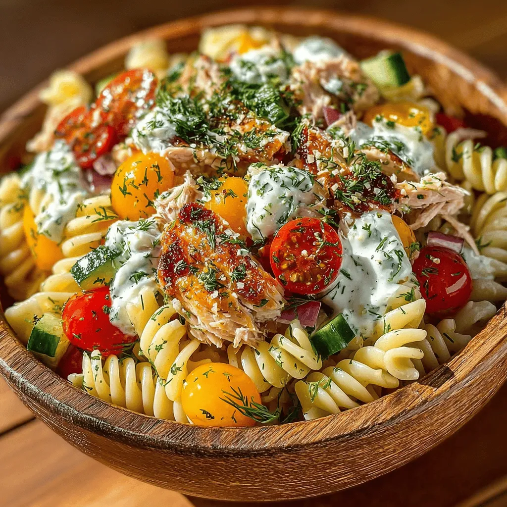 Der Kühle & Cremige Thunfisch-Dill-Pasta-Salat ist ein erfrischendes und nahrhaftes Gericht, das perfekt für warme Sommertage oder als schnelles Mittagessen dient. Dieser Salat kombiniert zarte Rotini-Pasta mit delikatem Thunfisch, knackigem Gemüse und einem cremigen Dill-Dressing. Ob für ein Picknick, eine Grillfeier oder einfach als leichte Mahlzeit zu Hause, dieser Pasta-Salat ist einfach zuzubereiten und überzeugt mit einer Vielzahl an Aromen und Texturen.