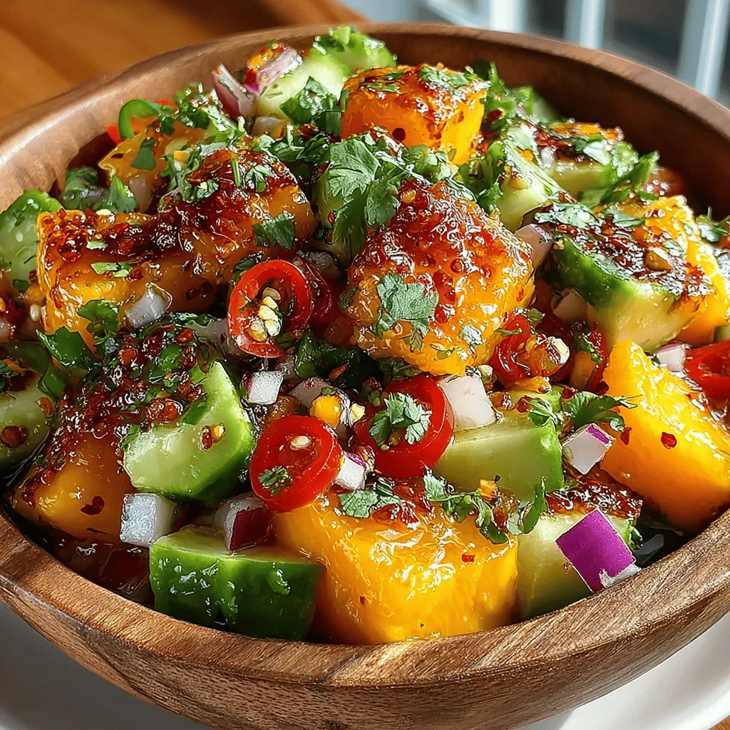 Die Vorstellung eines neuen Rezepts ist nicht nur eine Einladung zum Kochen, sondern auch eine Möglichkeit, die Geschmäcker und Traditionen anderer Kulturen zu erkunden. Der Mango-Gurkensalat mit Chili ist ein solches Gericht, das frische Aromen und eine harmonische Balance zwischen Süße und Schärfe vereint. Ursprünglich inspiriert von tropischen und asiatischen Küchen, bringt dieser Salat die Leichtigkeit und Frische des Sommers direkt auf Ihren Tisch und eignet sich hervorragend als Beilage zu Grillgerichten oder als leichtes Hauptgericht.